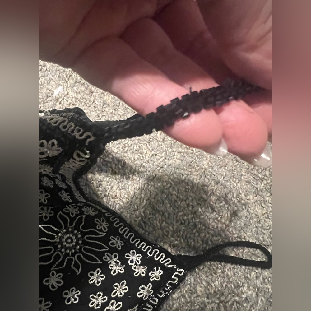 Sold-90s Vintage Y2K Fully Beaded 100% Silk Black Maxi Dress - Picture 5 of 12